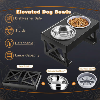 Close-up of the maze-pattern slow-feeder dog bowl, kibble visible between the ridges, designed to slow down fast eaters during meals.
