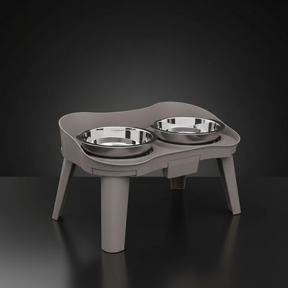  Small breed dog eating from Medium SuperDesign elevated feeder with stainless steel bowls