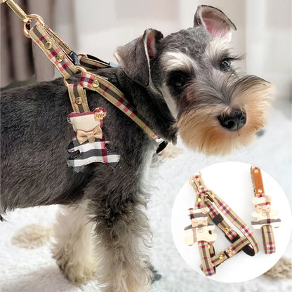 British style plaid pet harness and leash set for dogs and cats
