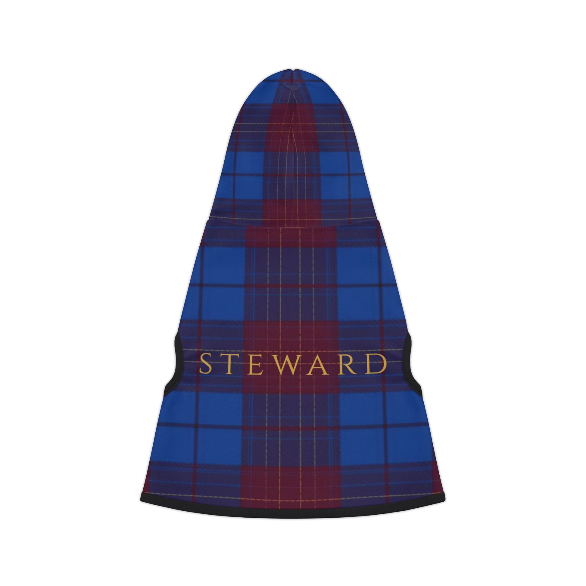 Close-up of refined typography on Steward dog hoodie