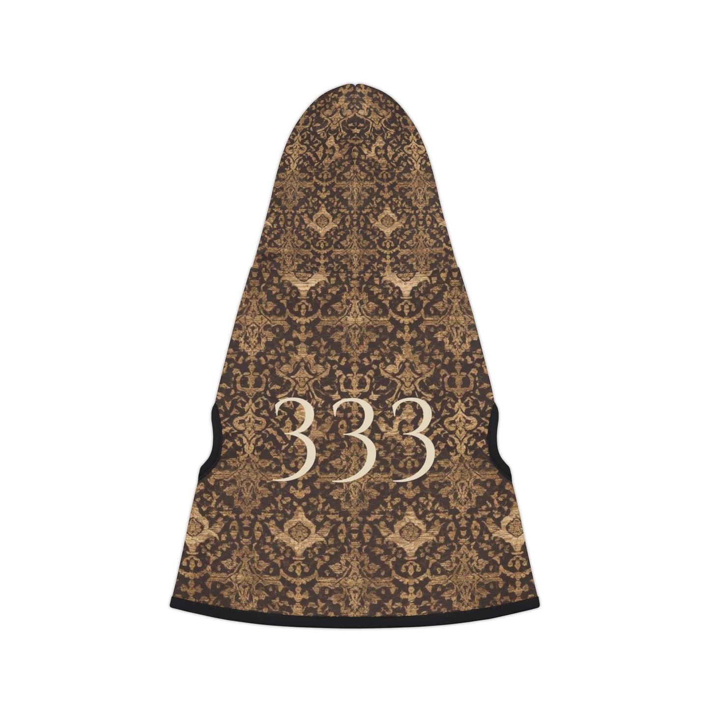 back view of 333 alignment pet hoodie showing tapestry-inspired stillness pattern