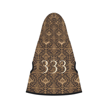 back view of 333 alignment pet hoodie showing tapestry-inspired stillness pattern