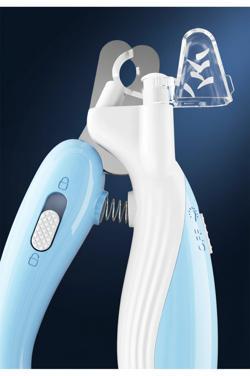 Pet owner trimming dog nails safely with LED clippers