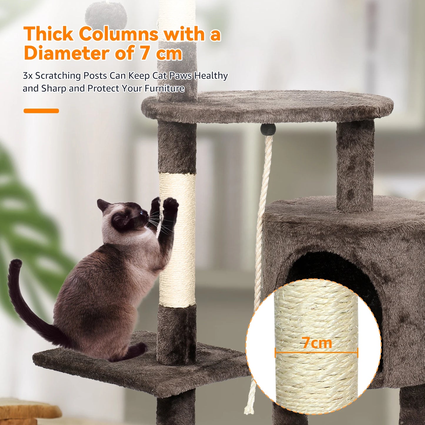 Multi-level indoor cat tree with strong base and platforms