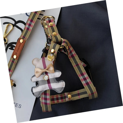 Lightweight plaid dog harness set with matching leash