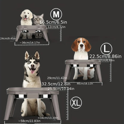 Three SuperDesign elevated dog feeders in Medium Large and Extra Large sizes side by side