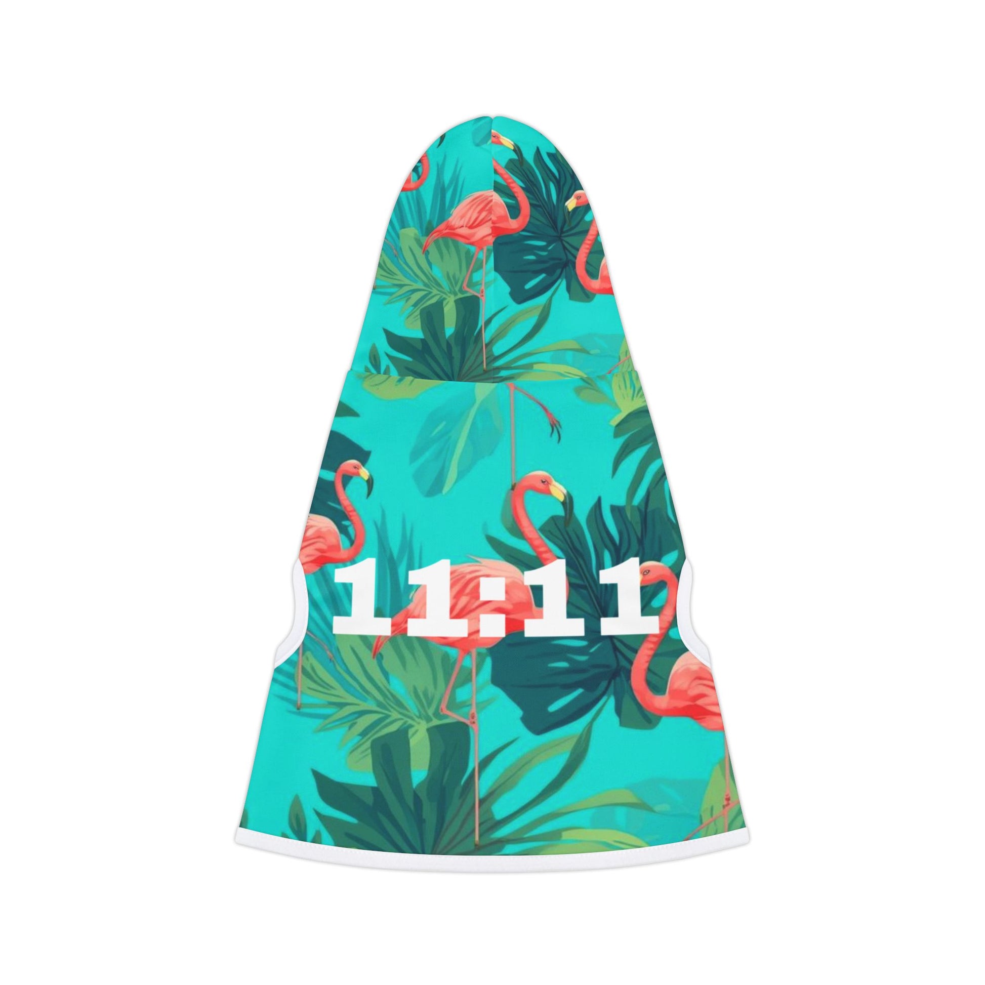 Side view of tropical alignment pet hoodie with angel number