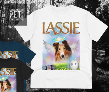 "RIP LASSIE" Organic Creator T-shirt - Unisex by Sniffwaggleandwalk™