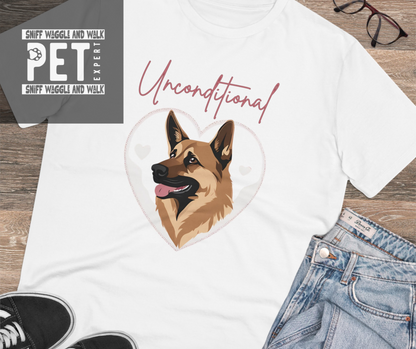 "UNCONDITIONAL LOVE" Organic T-shirt - Unisex FEATURING A GERMAN SHEPHERD