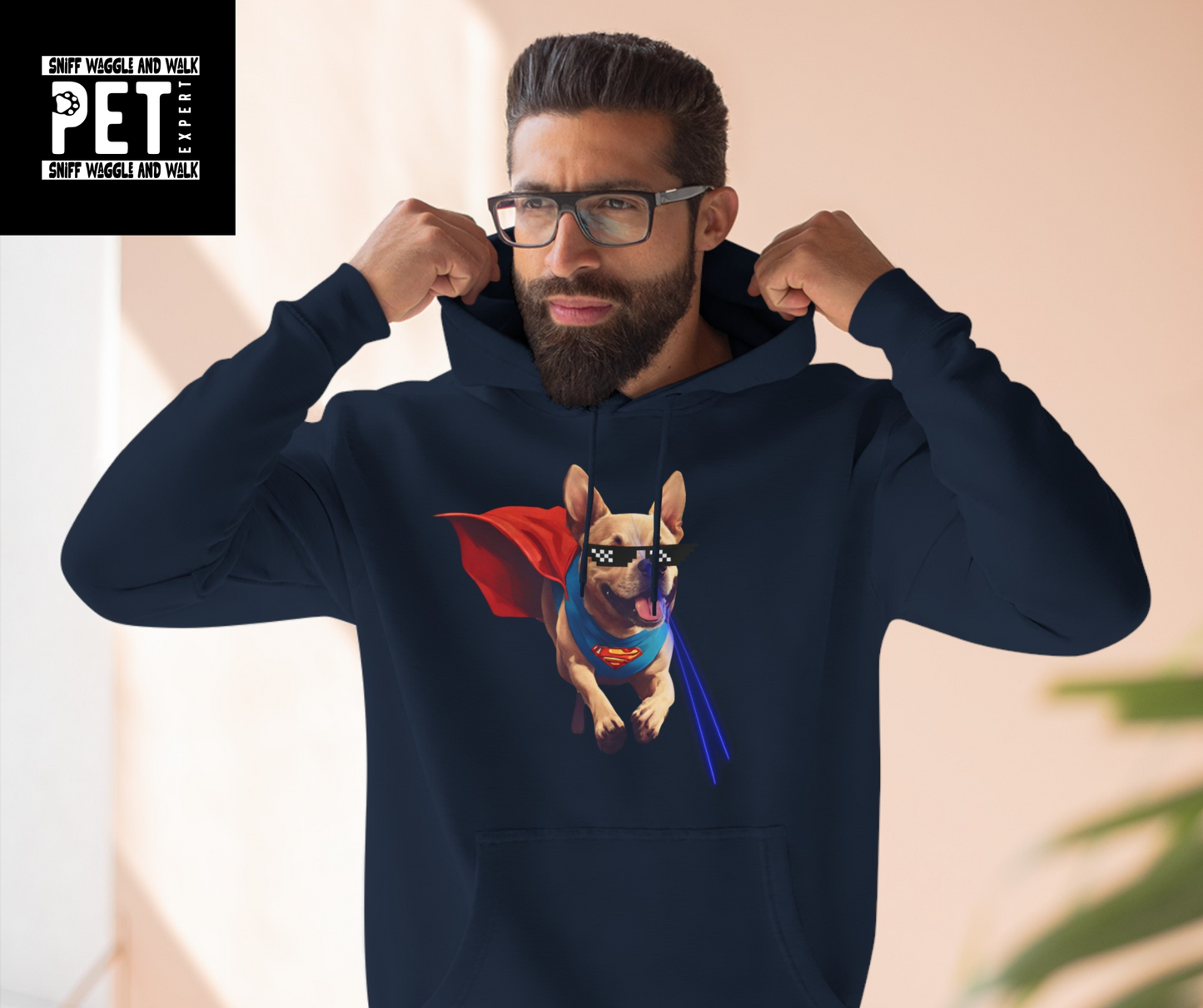 SniffwaggleNwalk™ "Super Dog" Three panel Fleece Hoodie - Sniff Waggle And Walk