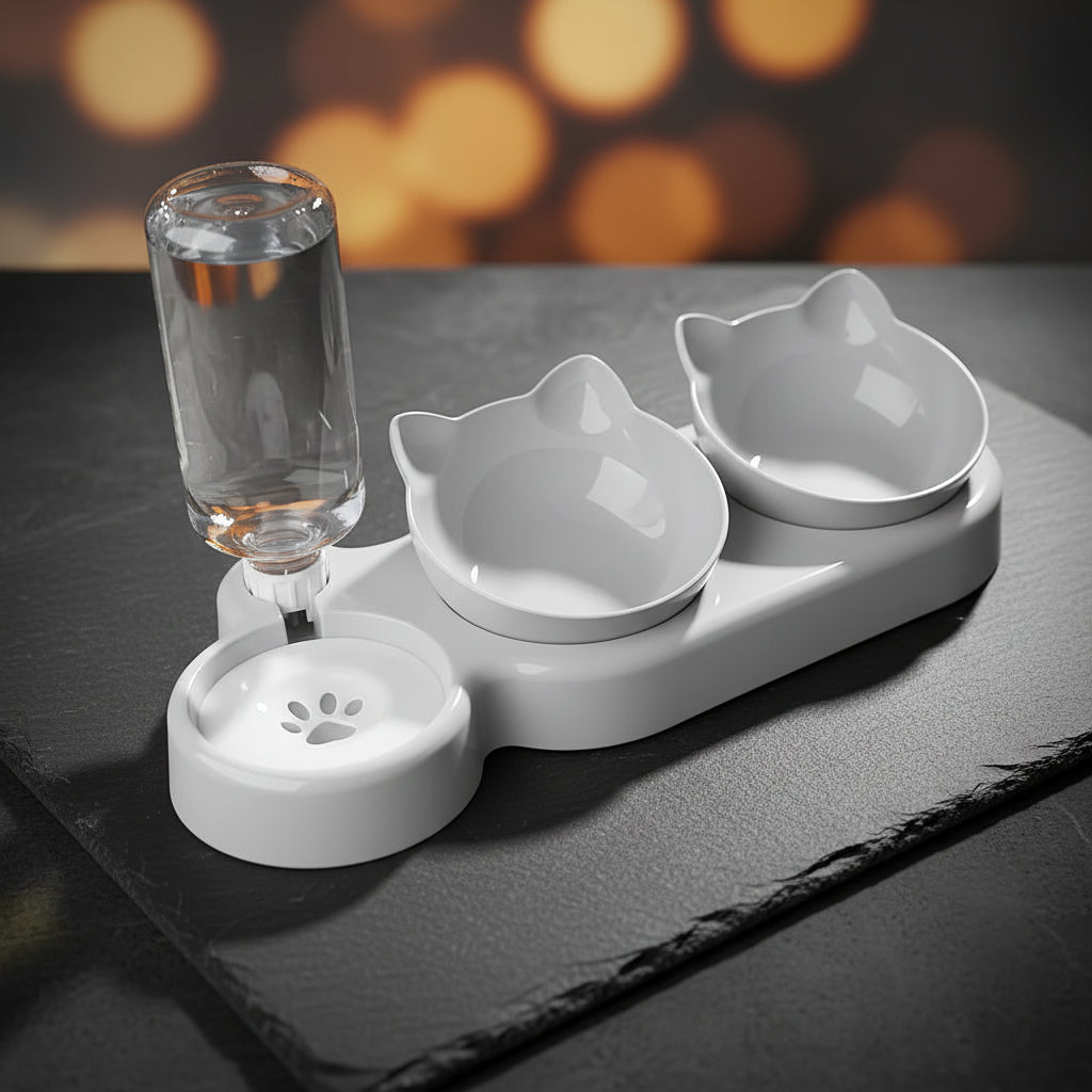 WHITE CAT BOWLS SNIFFWAGGLEANDWALK