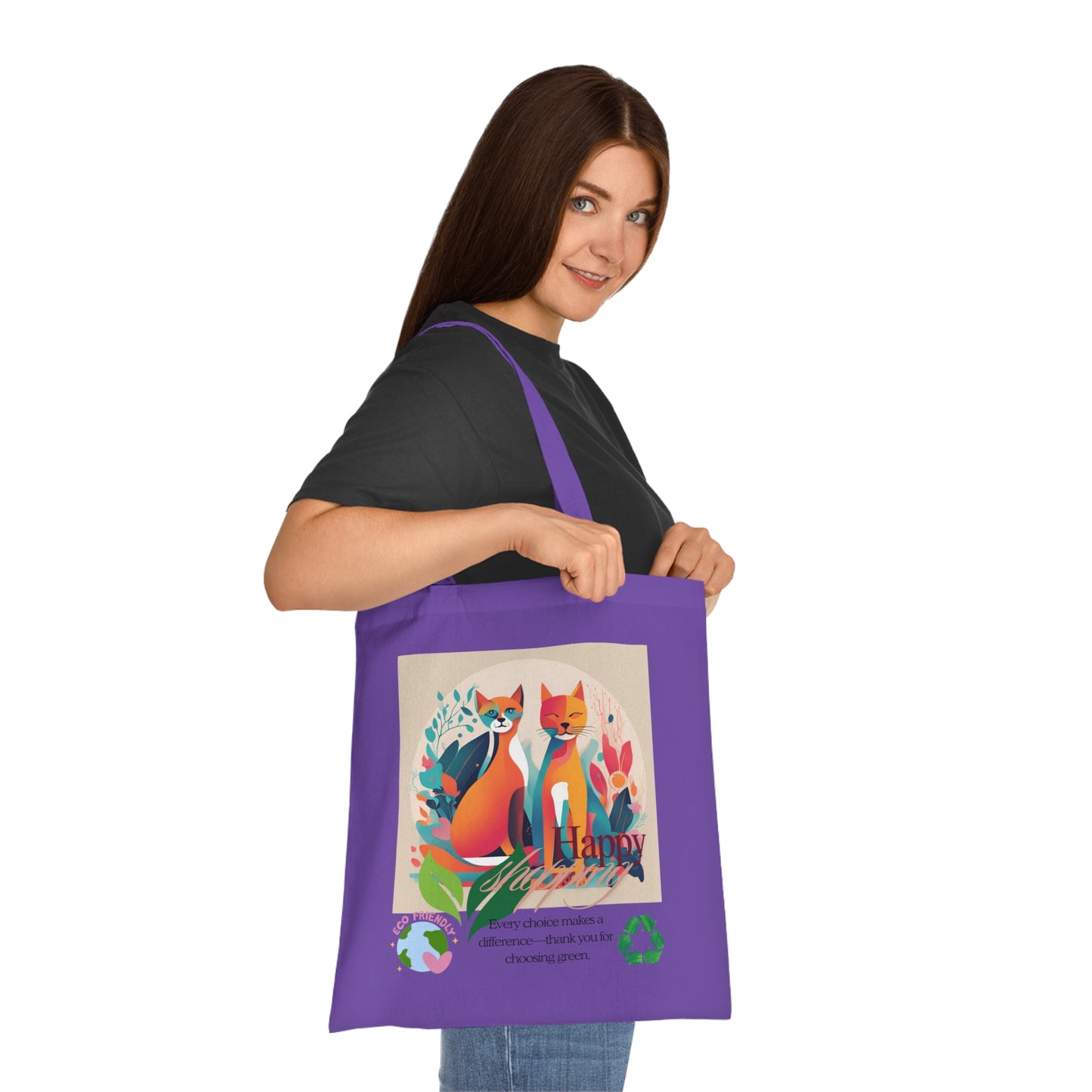 PawTote cat botanical tote bag in purple, shoulder carry