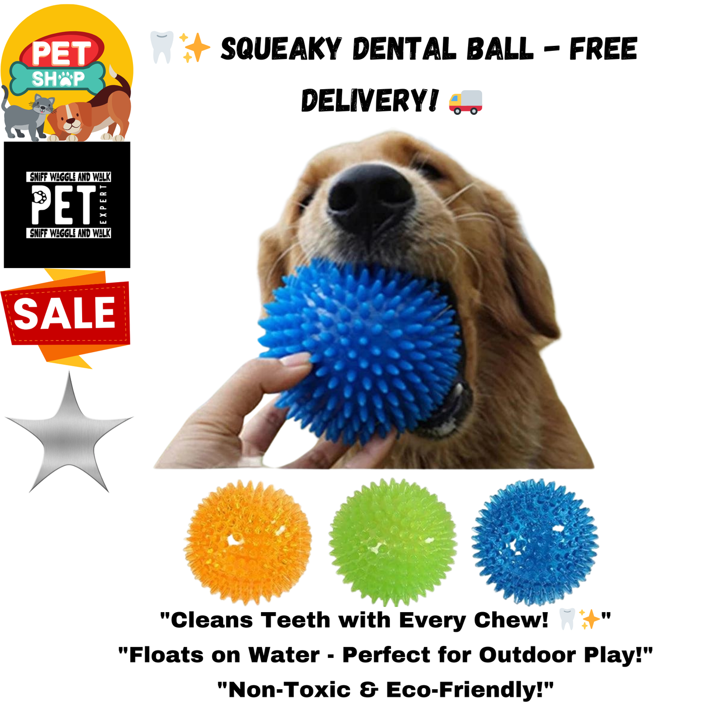 Squeaky Tooth Cleaning dog toy Ball.Sniffwaggleandwalk™