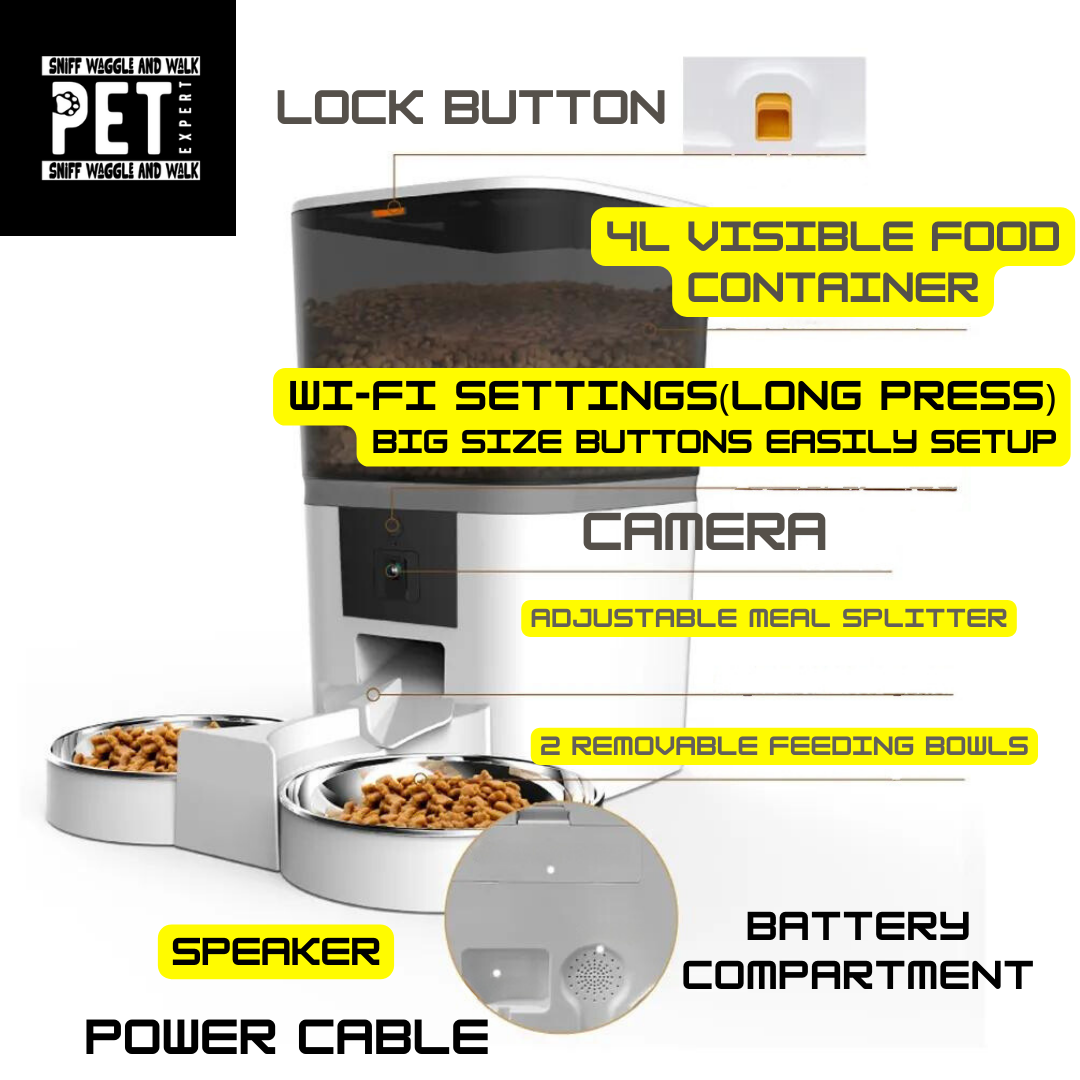 Automatic Food Dispenser with HD Camera and voice by Sniffwaggleandwalk™