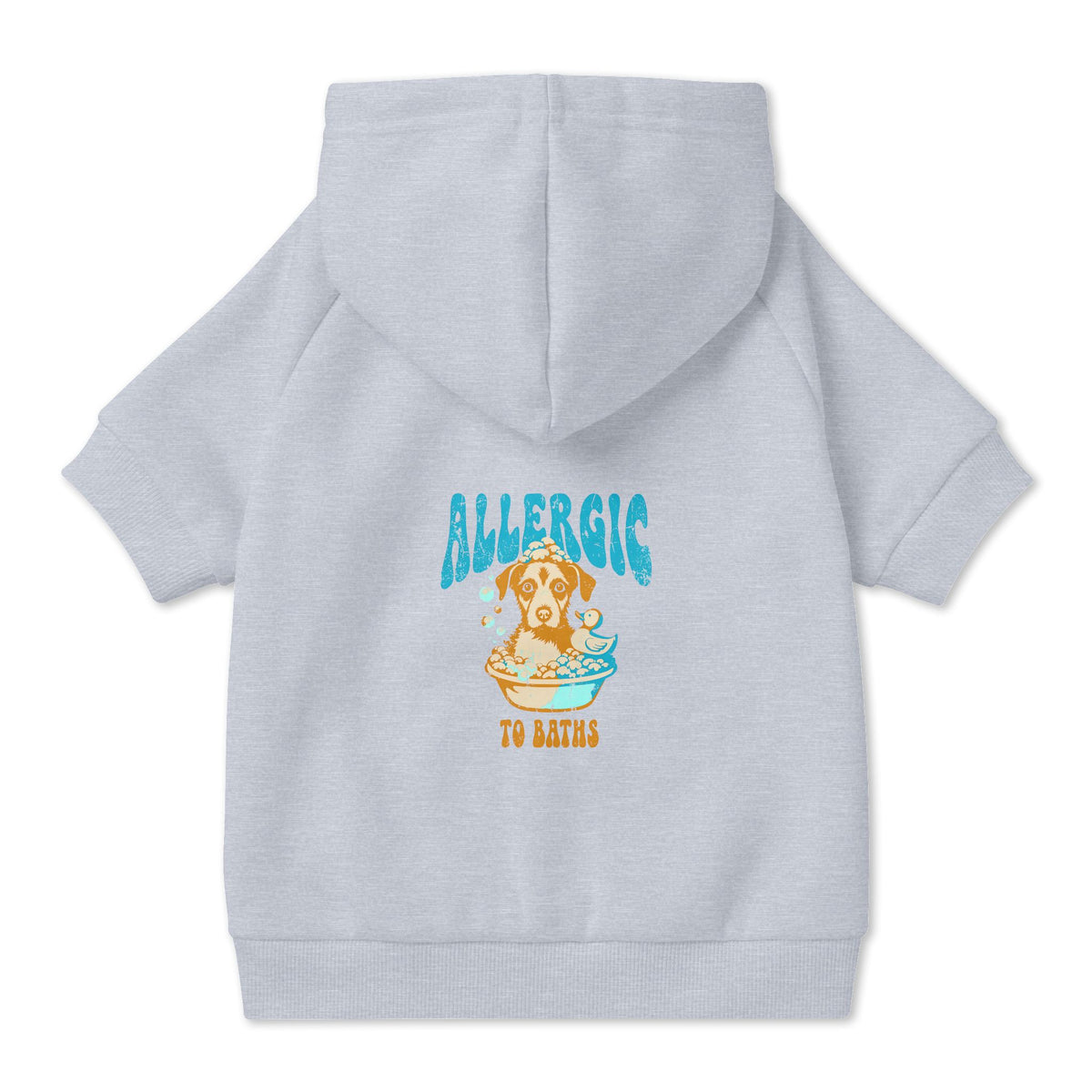 Allergic to Baths Dog Hoodie in Grey, back view — SniffWaggleNWalk™