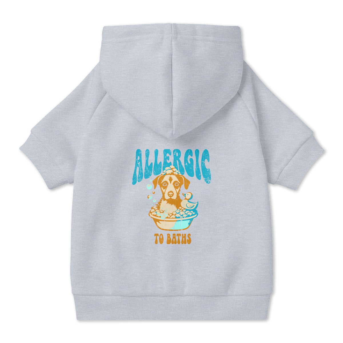 Allergic to Baths Dog Hoodie in Grey, back view — SniffWaggleNWalk™