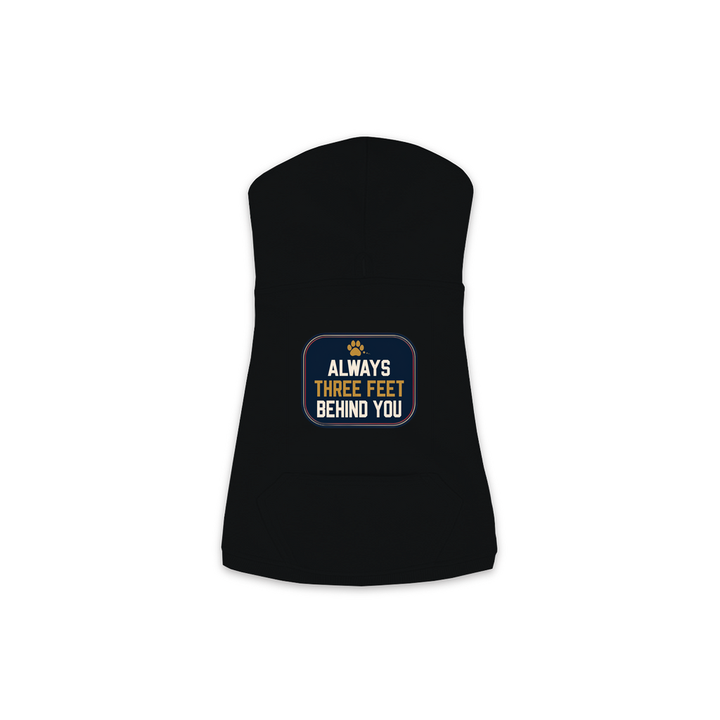 Always Three Feet Behind You dog hoodie in black, sizes XS to M