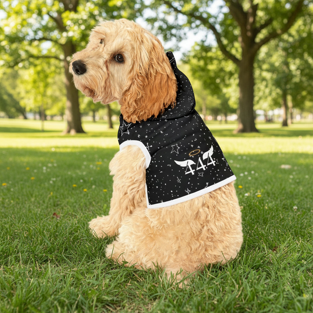 Dog wearing a black puffer vest black