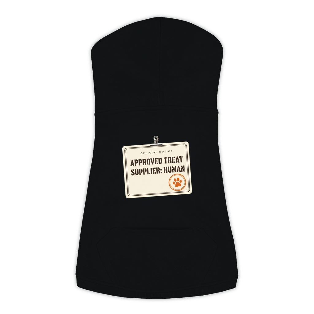 Approved Treat Supplier Human funny dog hoodie in black, sizes L to 3XL