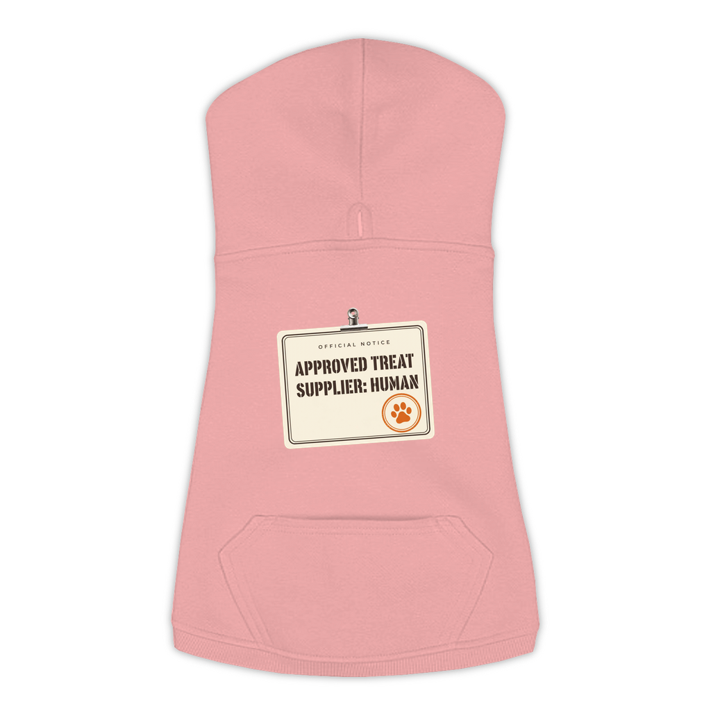 Approved Treat Supplier Human funny dog hoodie in mauvelous pink, sizes L to 3XL