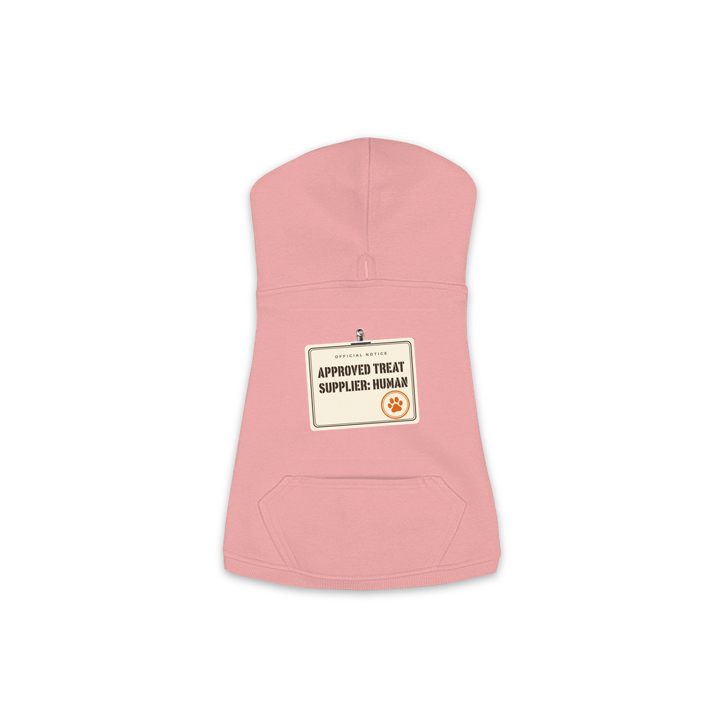 Approved Treat Supplier Human hoodie in mauvelous pink, sizes XS to M