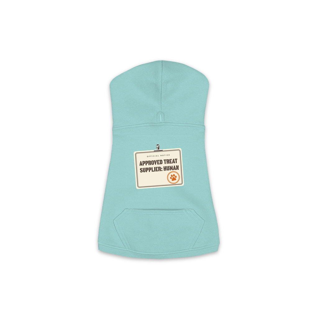 Approved Treat Supplier Human hoodie in saltwater blue, sizes XS to M