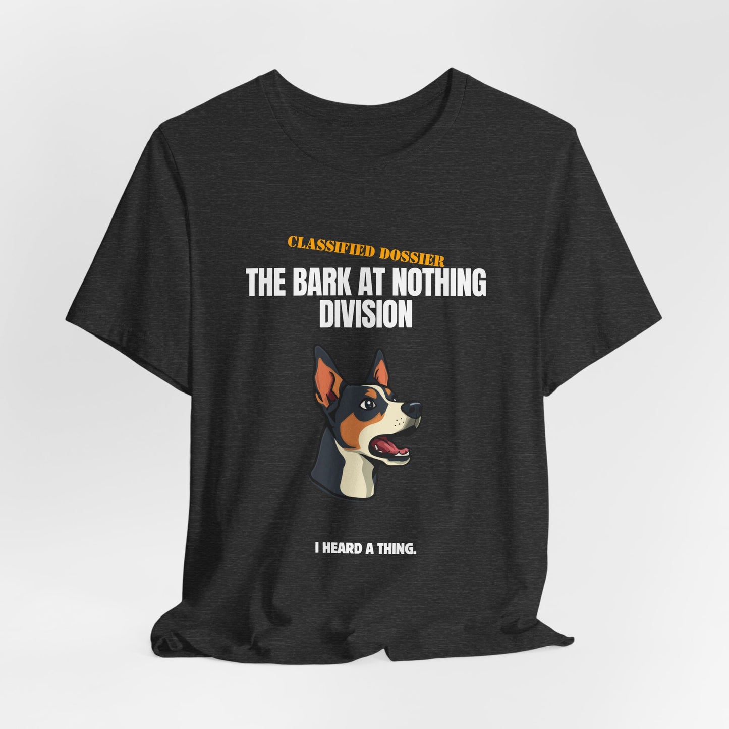 Bark At Nothing Division tee flat lay with accessories