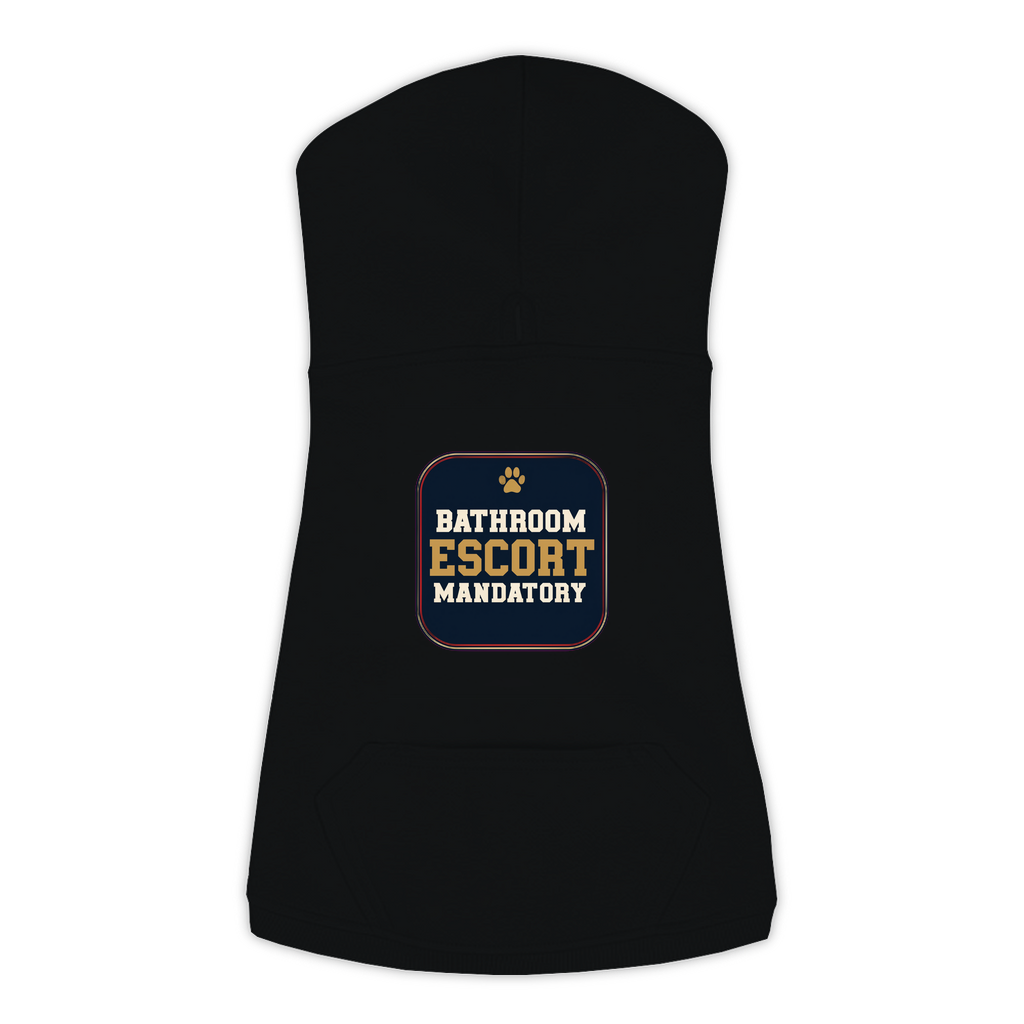Bathroom Escort dog hoodie in black, sizes L to 3XL