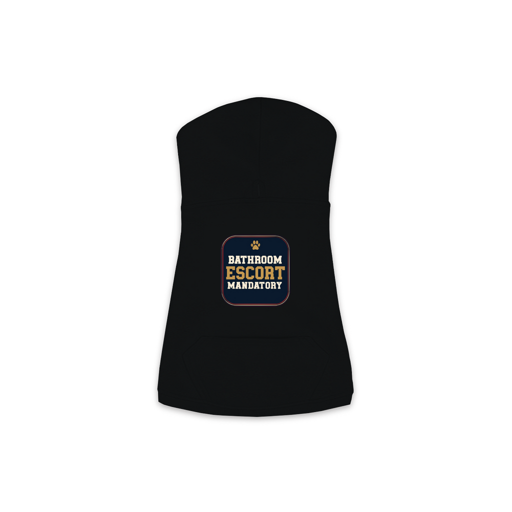 Bathroom Escort dog hoodie in black, sizes XS to M