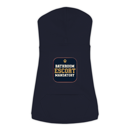 Bathroom Escort dog hoodie in navy, sizes L to 3XL