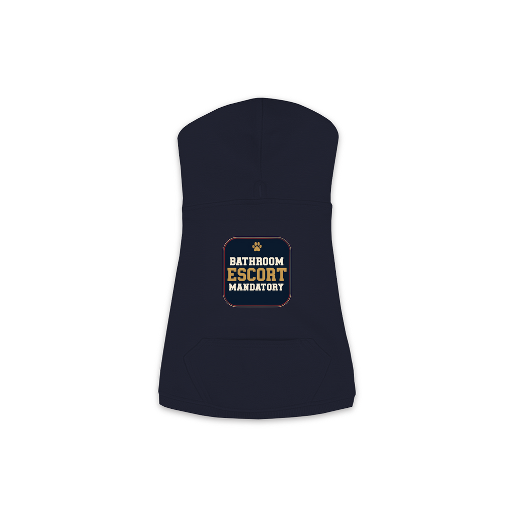 Bathroom Escort dog hoodie in navy, sizes XS to M