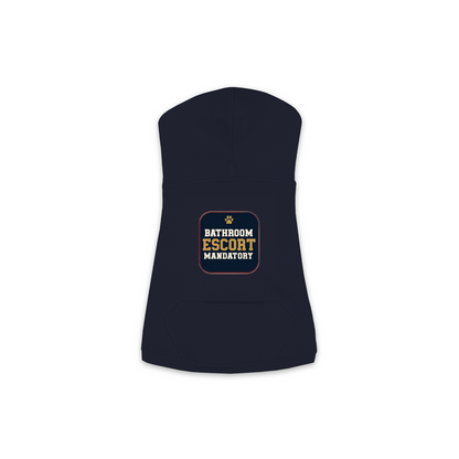Bathroom Escort dog hoodie in navy, sizes XS to M