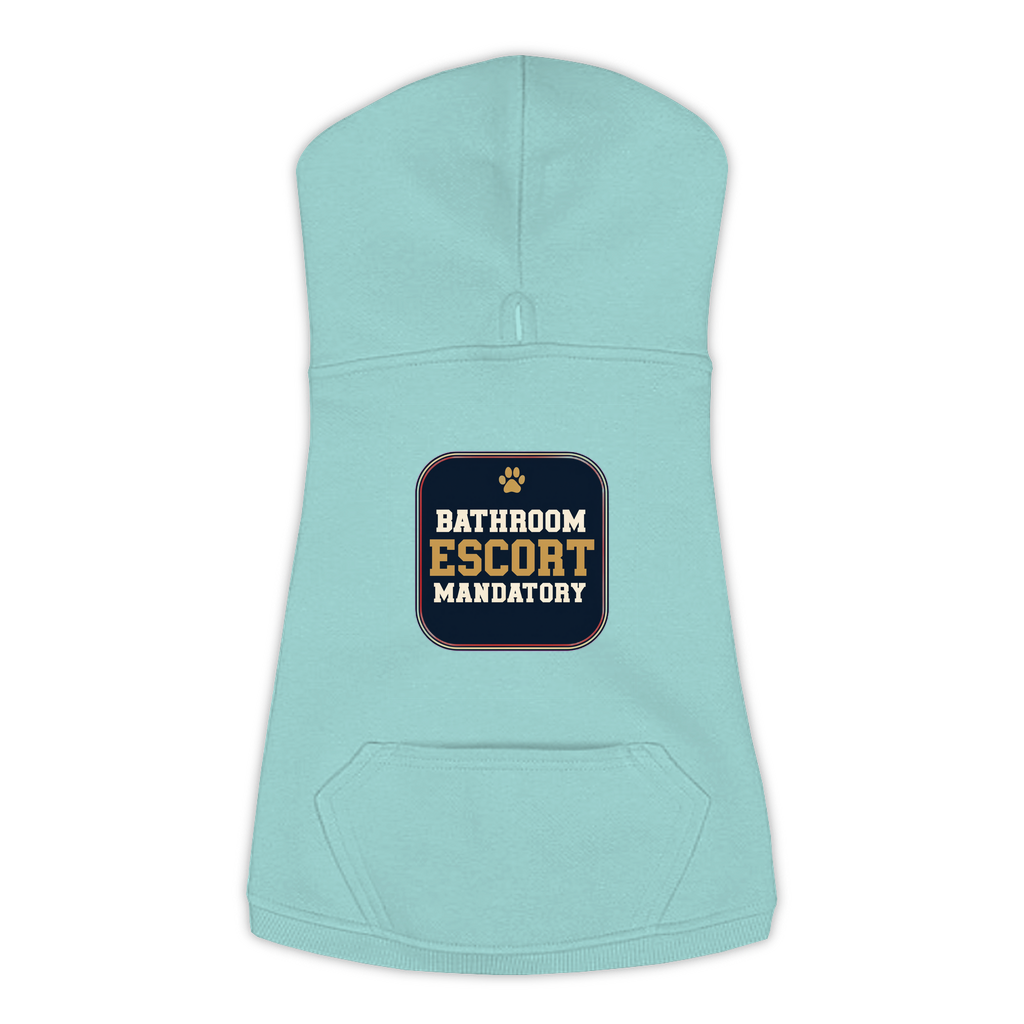 Bathroom Escort dog hoodie in saltwater blue, sizes L to 3XL