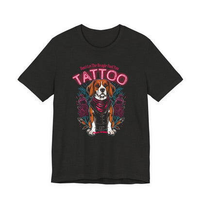 Beagle Biker Ink Shop t-shirt in black heather, front view