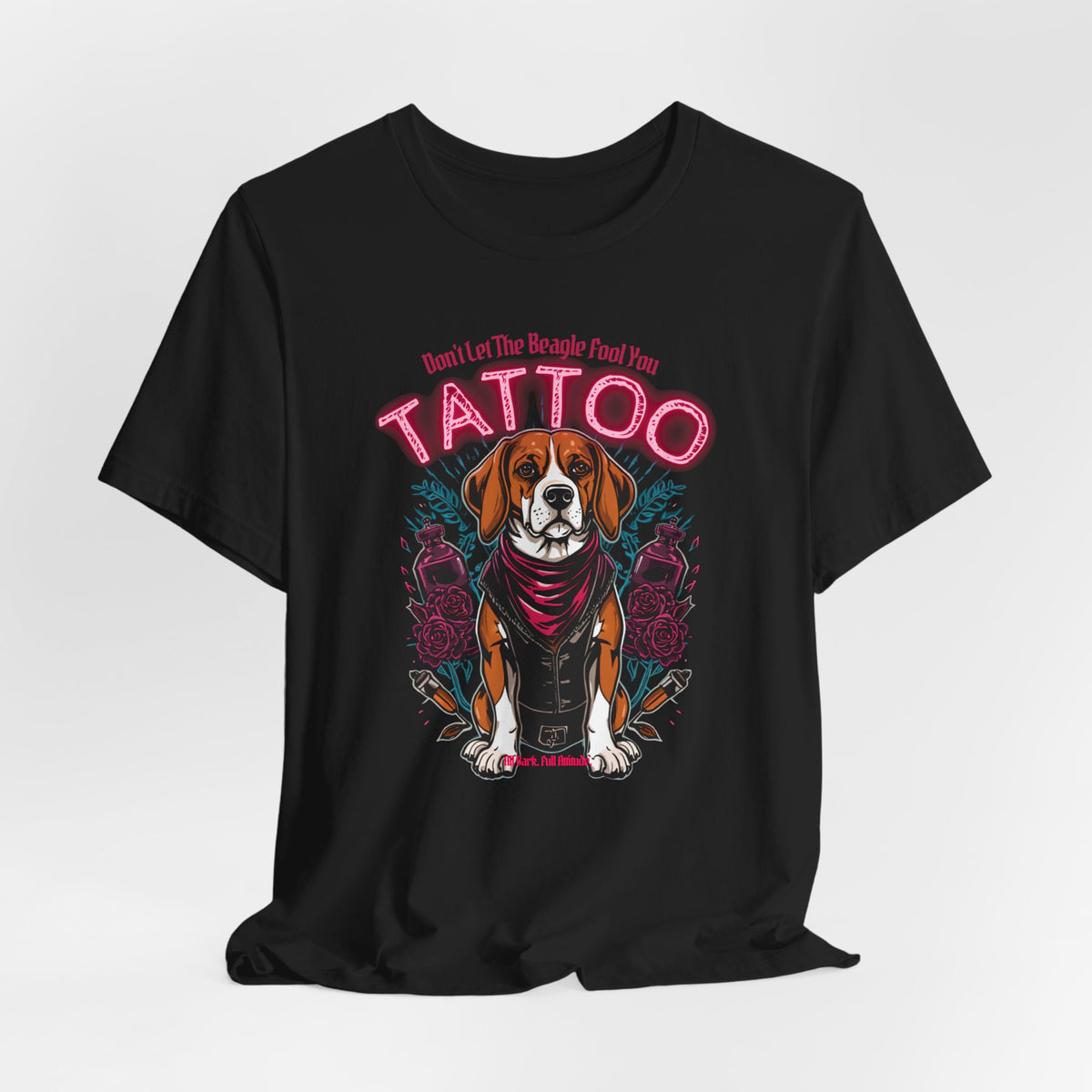 Beagle Biker Ink Shop t-shirt in dark grey heather, side view