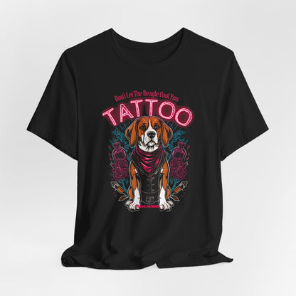 Beagle Biker Ink Shop t-shirt in dark grey heather, side view