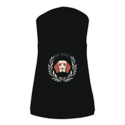 Beagle dog hoodie in Black — boho-inspired print on cosy fleece pullover, size L