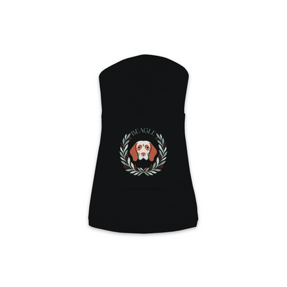 Beagle dog hoodie in Black — boho-inspired print on cosy fleece pullover, size M