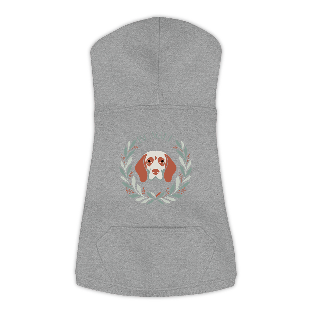 Beagle dog hoodie in Granite Heather — boho-inspired print on cosy fleece pullover, size L