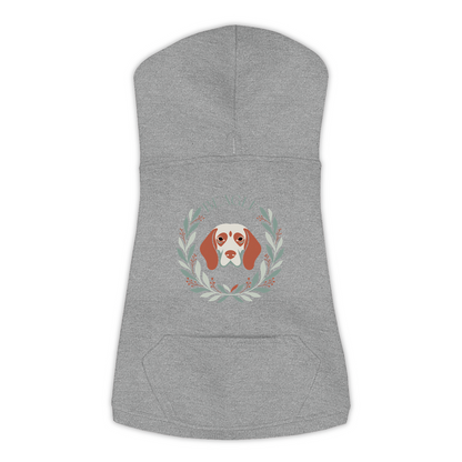 Beagle dog hoodie in Granite Heather — boho-inspired print on cosy fleece pullover, size L