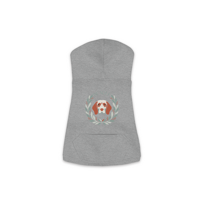 Beagle dog hoodie in Granite Heather — boho-inspired print on cosy fleece pullover, size M