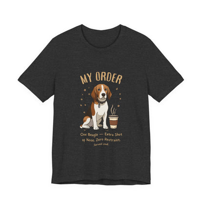 Beagle Café Order T-Shirt – Close-up Detail 2