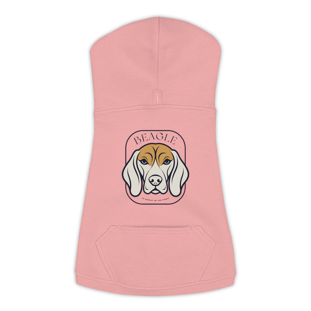 Beagle dog hoodie in Mauvelous — gold crest emblem print on cosy fleece pullover