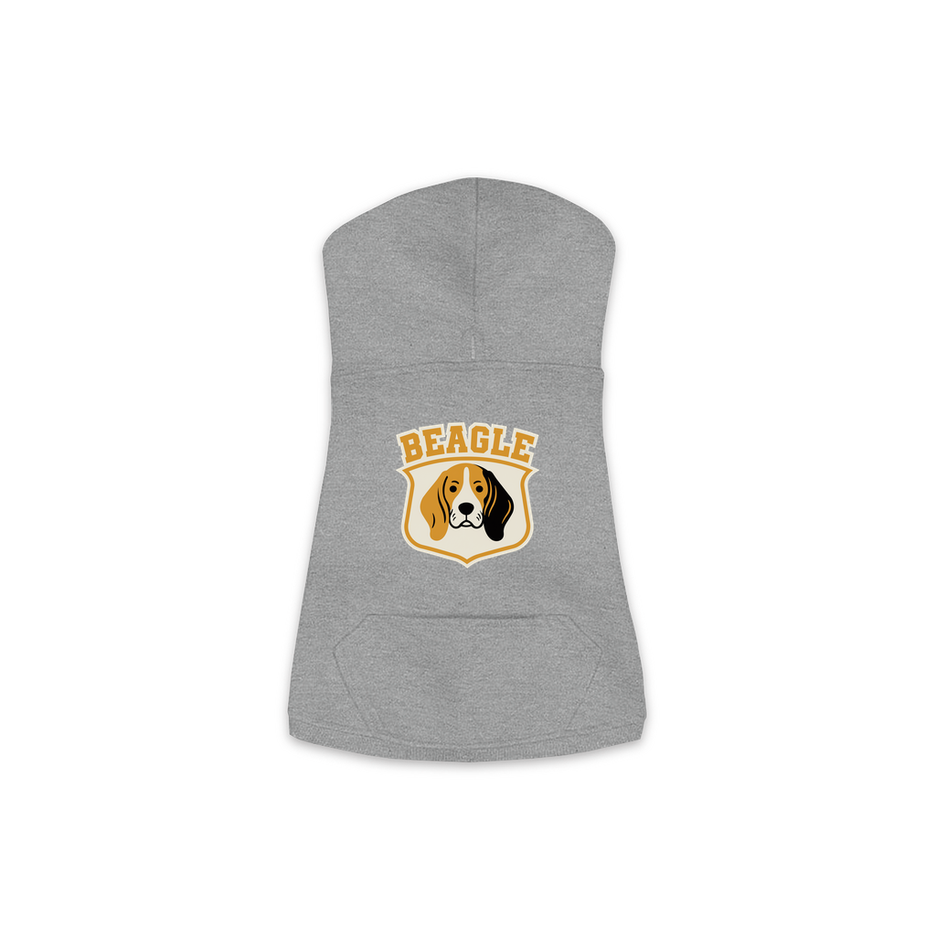 Beagle dog hoodie in granite heather grey, sizes XS to M