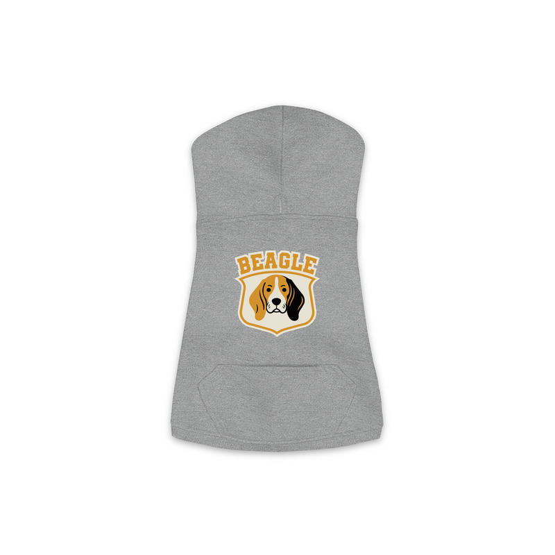 Beagle dog hoodie in granite heather grey, sizes XS to M