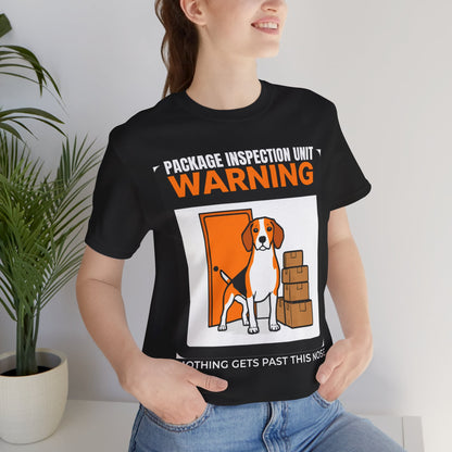 Beagle Package Inspection Unit t-shirt, front view, Black