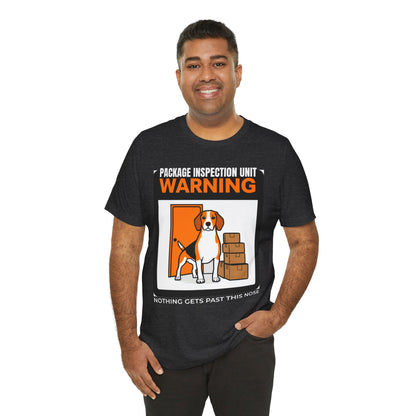 Beagle Package Inspection Unit t-shirt, hanging product shot