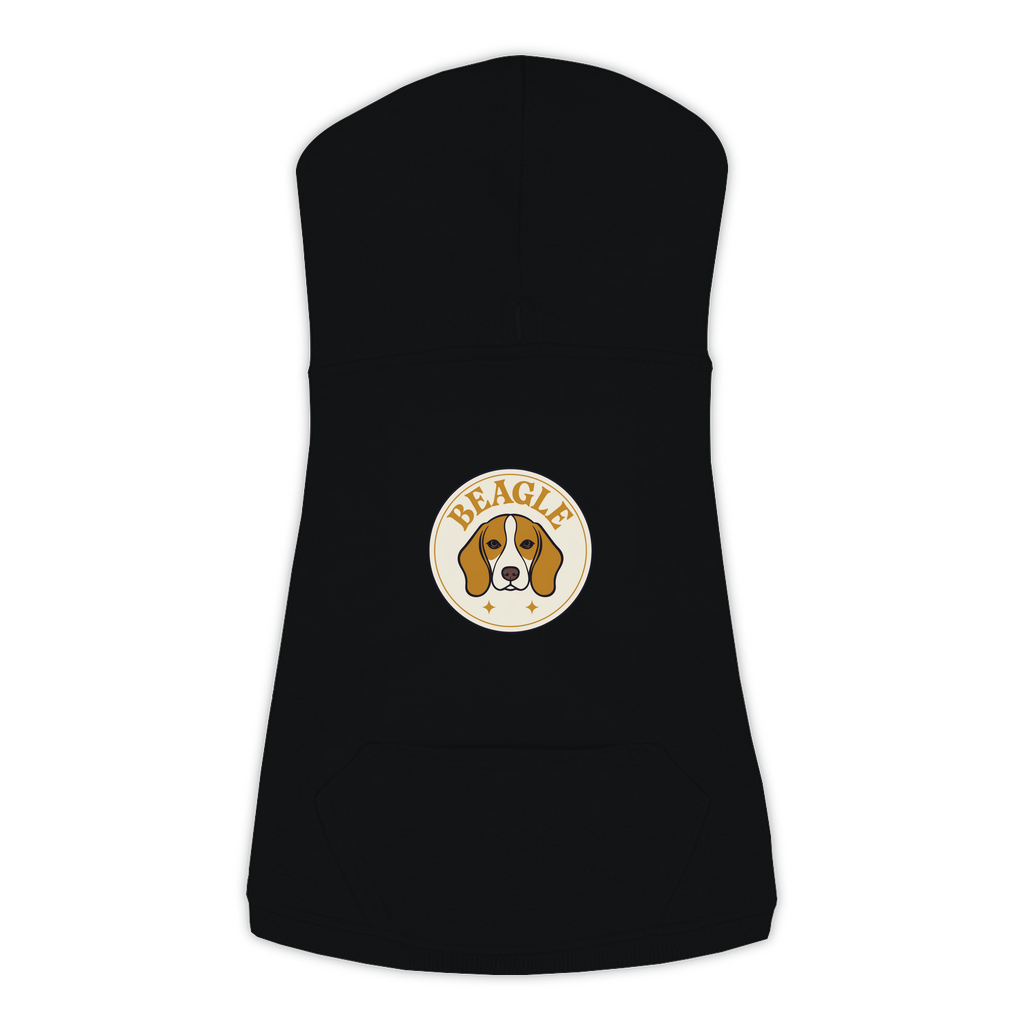 Beagle dog hoodie in Black — vintage roundel badge print on cosy fleece pullover