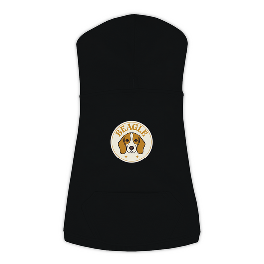 Beagle dog hoodie in Black — vintage roundel badge print on cosy fleece pullover