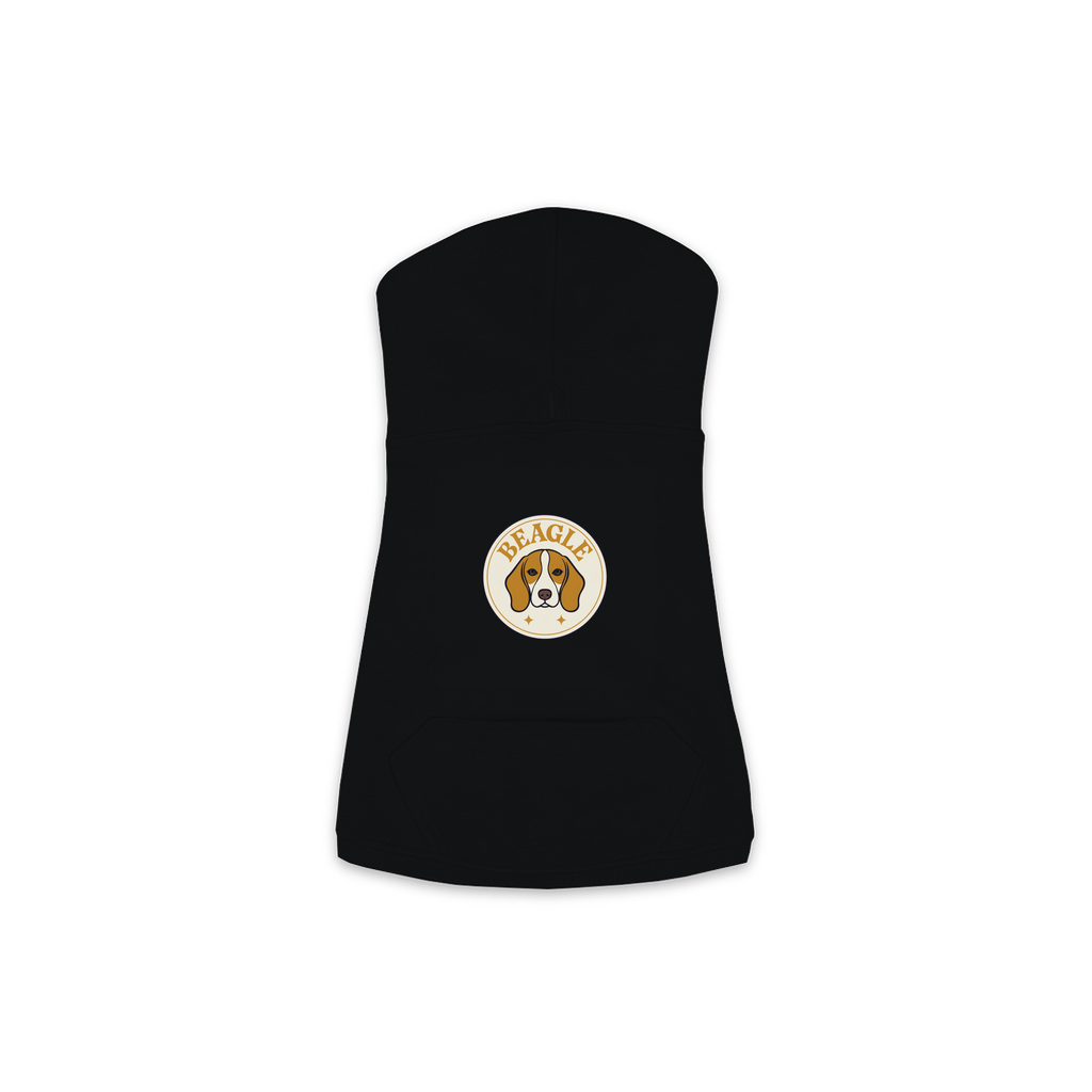 Beagle dog hoodie in Black — vintage roundel badge print on cosy fleece pullover
